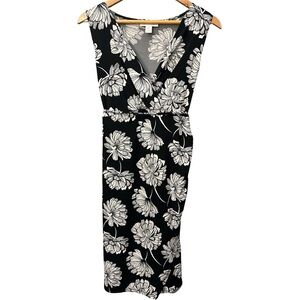 Motherhood Black and White Floral V-Neck Faux Wrap Dress